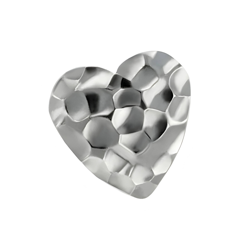 Накрутка для пирсинга Hammered Heart из белого золота для украшений толщиной 1.6мм с внутренней резьбой 1.2мм