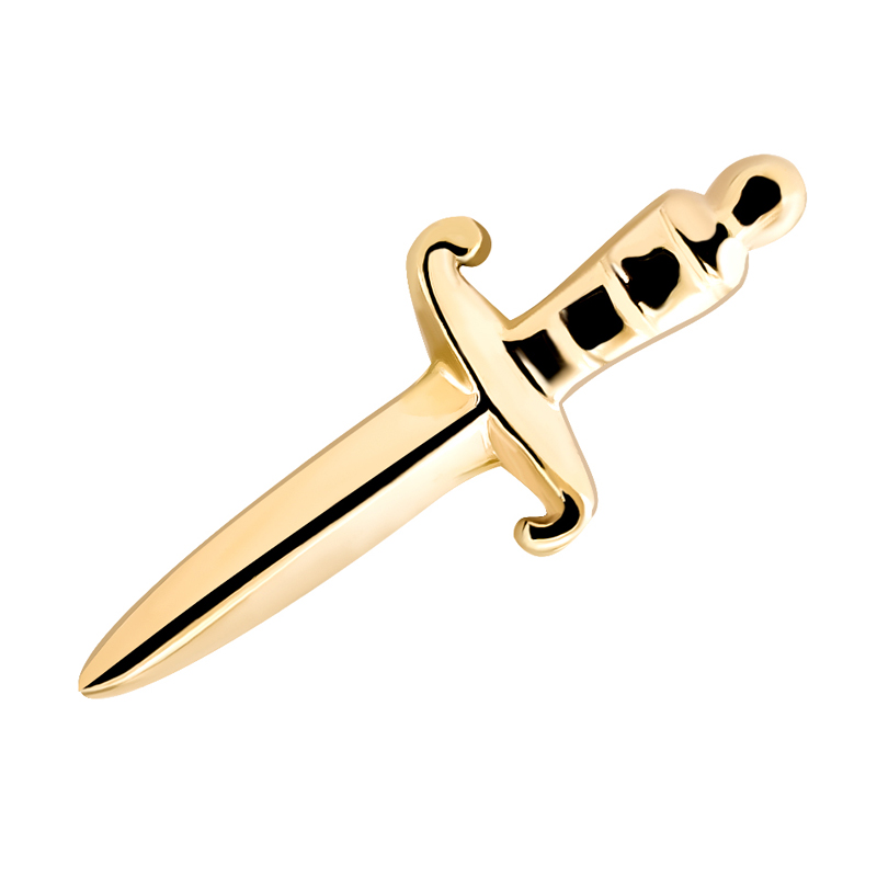 Накрутка для пирсинга из желтого золота Dagger для украшений толщиной 1.2мм с внутренней резьбой 0.9мм