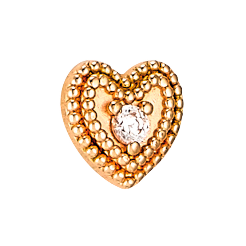 Накрутка для пирсинга Milgrain Heart из желтого золота с кристаллом Premium Zirconia для украшений толщиной 1.6мм с внутренней резьбой 1.2мм