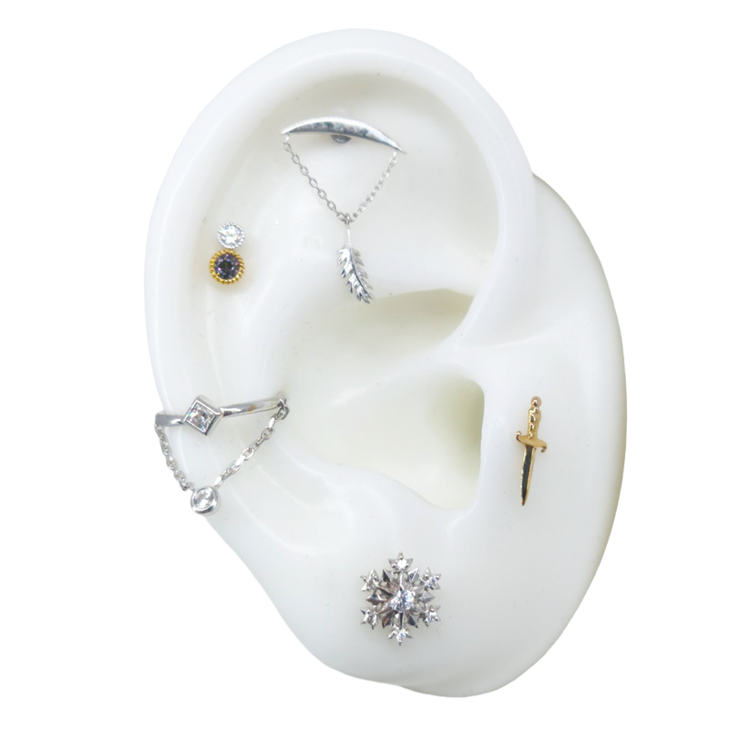 Накрутка для пирсинга Snowflake из белого золота с кристаллами Premium Zirconia для украшений толщиной 1.6мм с внутренней резьбой 1.2мм