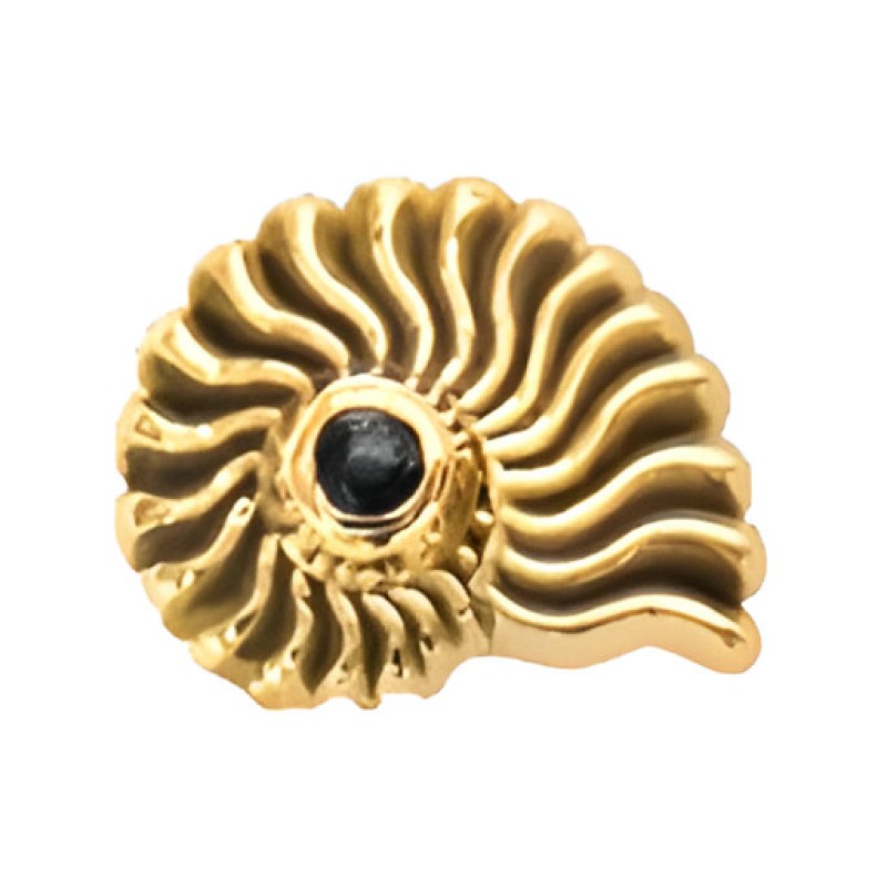 Накрутка для пирсинга Ammonite из желтого золота с кристаллом Premium Zirconia для украшений толщиной 1.6мм с внутренней резьбой 1.2мм