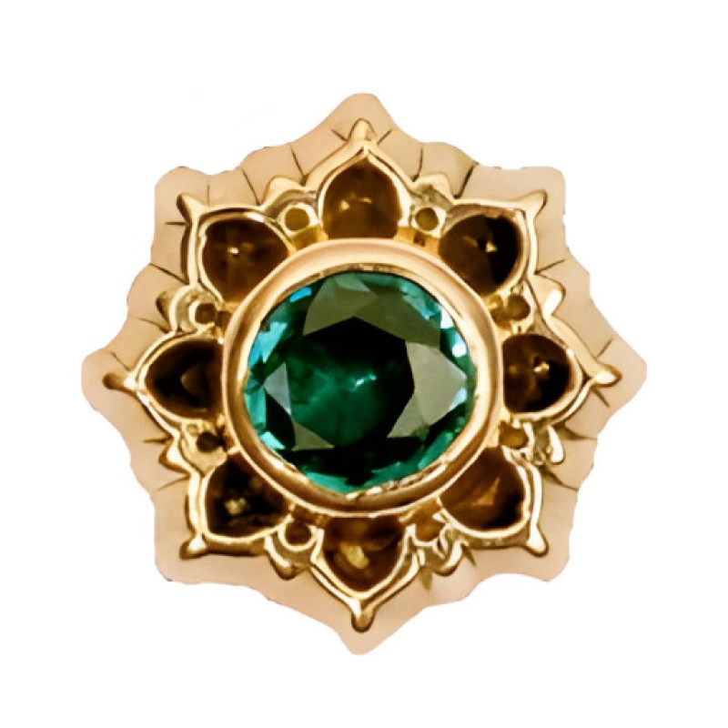 Накрутка для пирсинга Mandala из желтого золота с изумрудом для украшений толщиной 1.6мм с внутренней резьбой 1.2мм